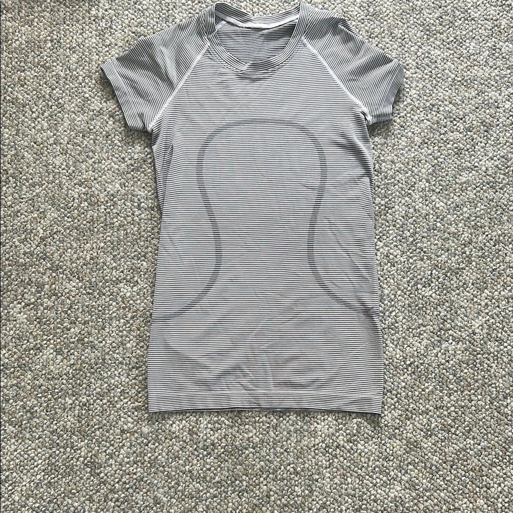 lululemon athletica Gray Striped Muscle Tee